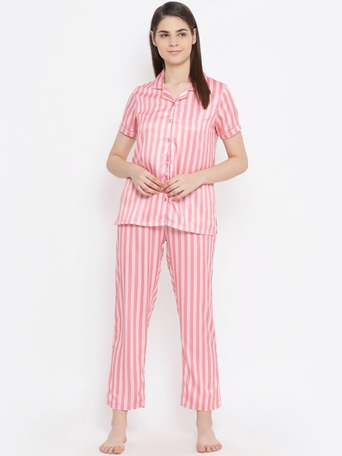 

Kanvin Women Peach-Coloured & White Striped Night suit