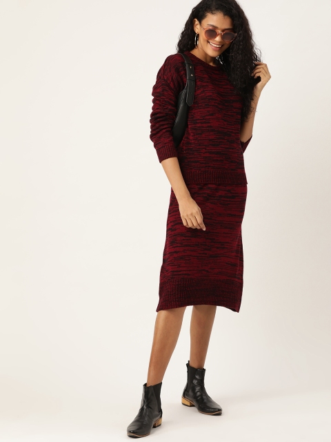 

DressBerry Women Maroon & Black Self Design Two-Piece Dress