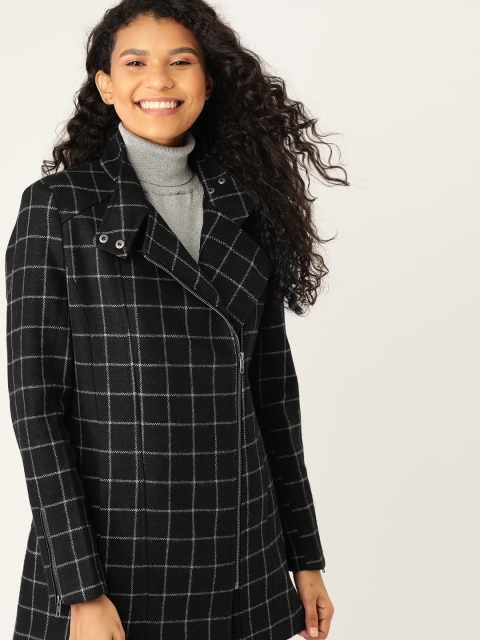 

DressBerry Women Black & White Checked Overcoat