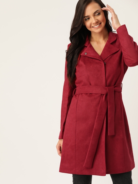 

DressBerry Women Maroon Solid Coat