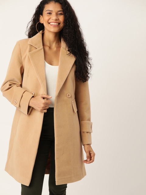 

DressBerry Women Beige Suede Finish Solid Longline Overcoat