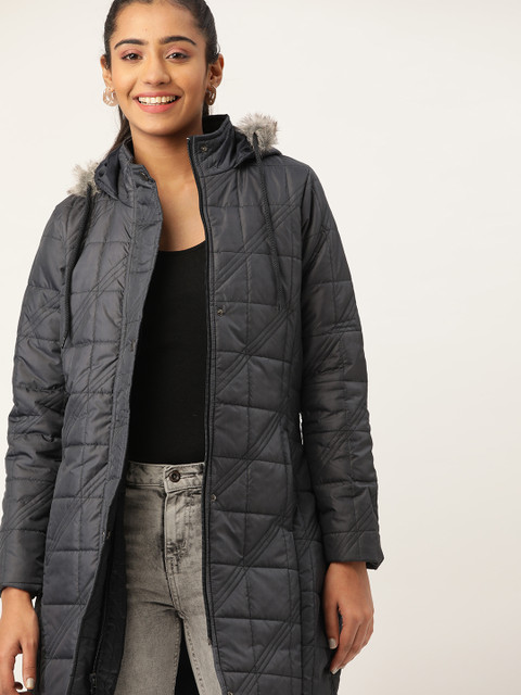 

DressBerry Women Navy Blue Solid Parka Jacket