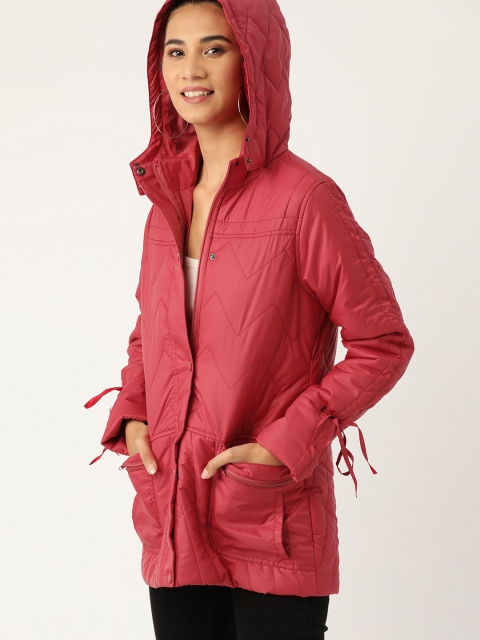 

DressBerry Women Red Solid Padded Hooded Longline Jacket