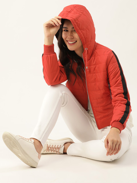 

DressBerry Women Red Solid Hooded Padded Jacket