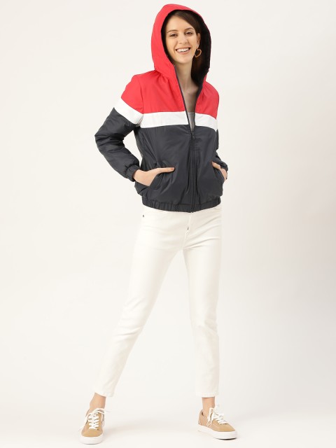 

DressBerry Women Navy Blue & Red Colourblocked Bomber Jacket