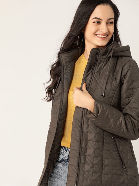 

DressBerry Women Brown Solid Quilted Jacket