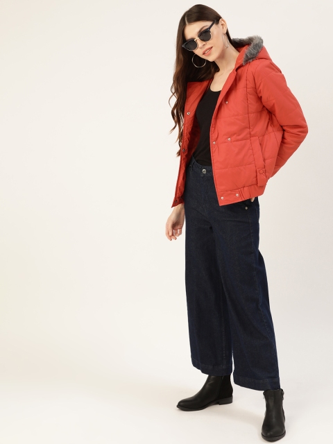 

DressBerry Women Red Solid Hooded Parka Jacket