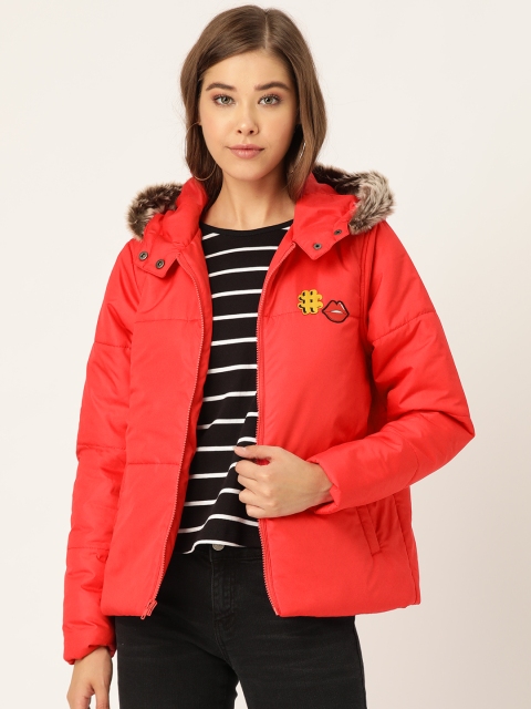 

DressBerry Women Red Solid Hooded Parka Jacket