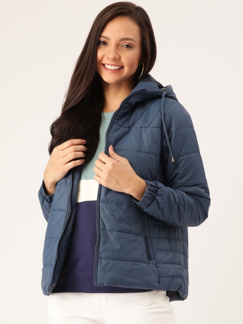 

DressBerry Women Navy Blue Solid Hooded Padded Jacket