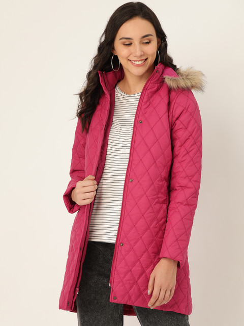 

DressBerry Women Pink Quilted Longline Hooded Parka Jacket