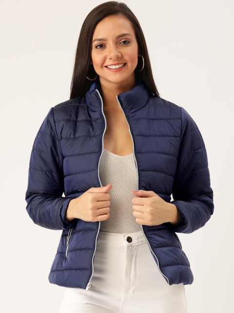 

DressBerry Women Navy Blue Solid Padded Jacket