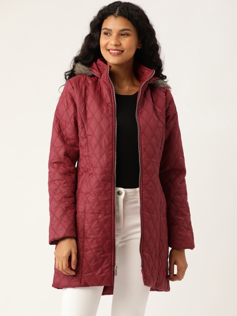 

DressBerry Women Maroon Quilted Hooded Longline Parka Jacket