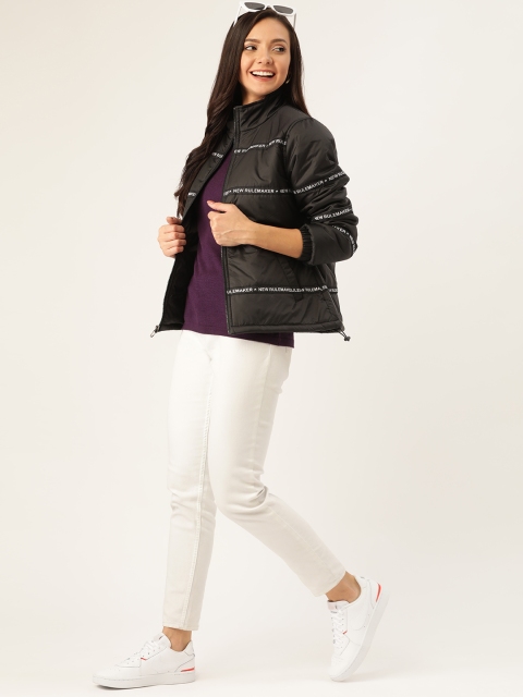 

DressBerry Women Black & White Striped Padded Jacket
