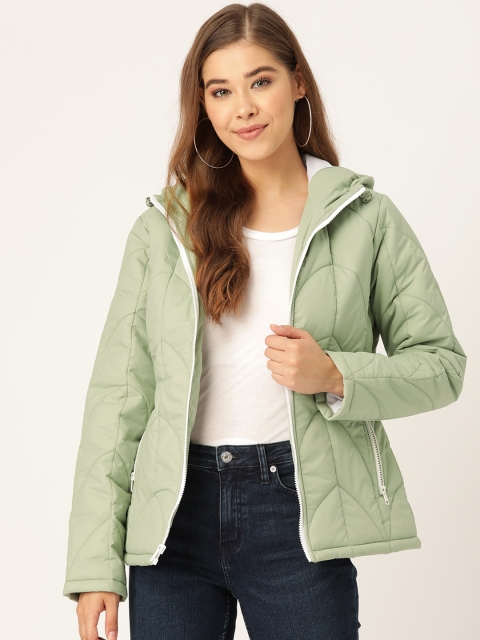 

DressBerry Women Green Solid Hooded Quilted Jacket