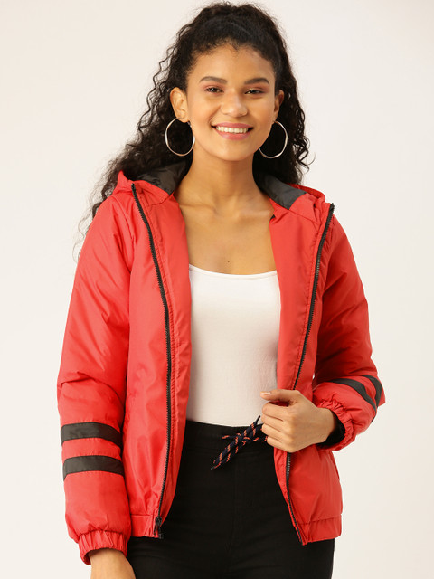 

DressBerry Women Red Solid Hooded Padded Jacket