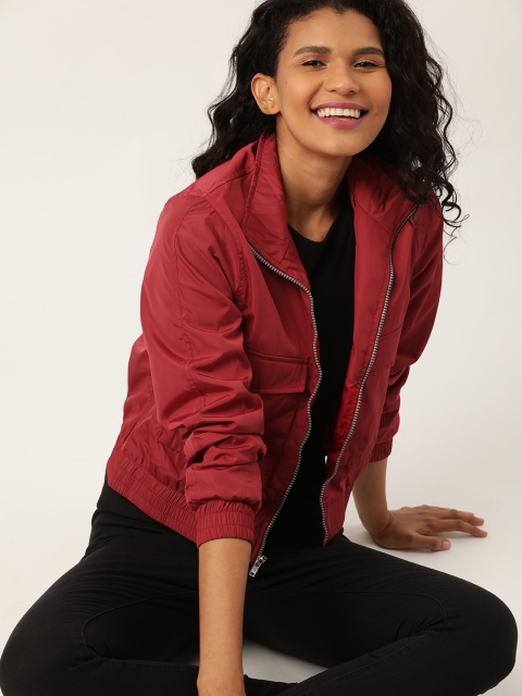 

DressBerry Women Maroon Solid Bomber Jacket
