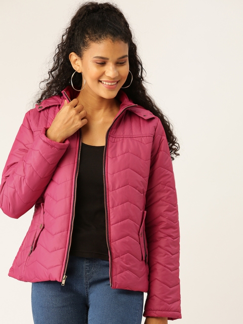 

DressBerry Women Pink Solid Hooded Parka Jacket
