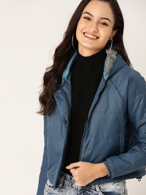 

DressBerry Women Navy Blue Solid Hooded Parka Jacket