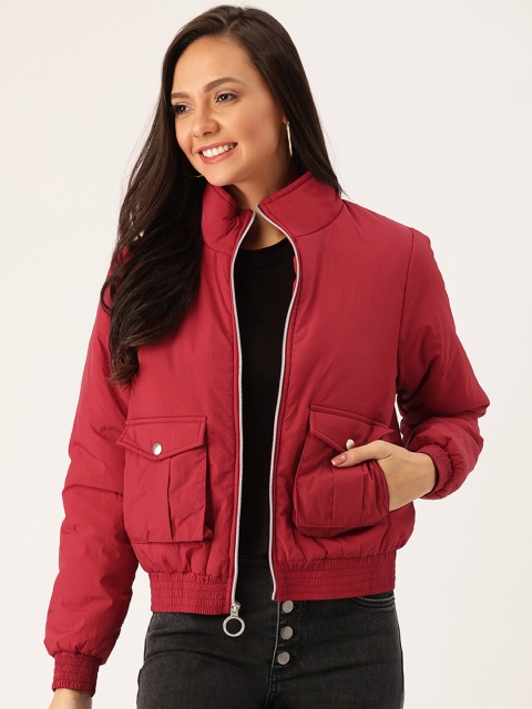 

DressBerry Women Red Solid Bomber Jacket