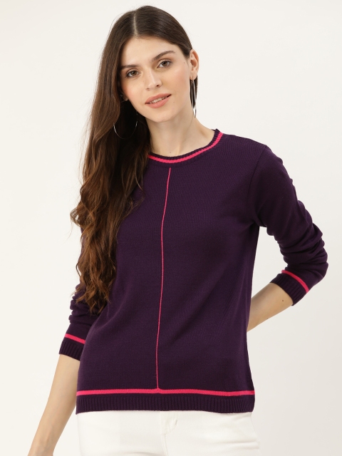 Women Purple Solid Pullover Sweater