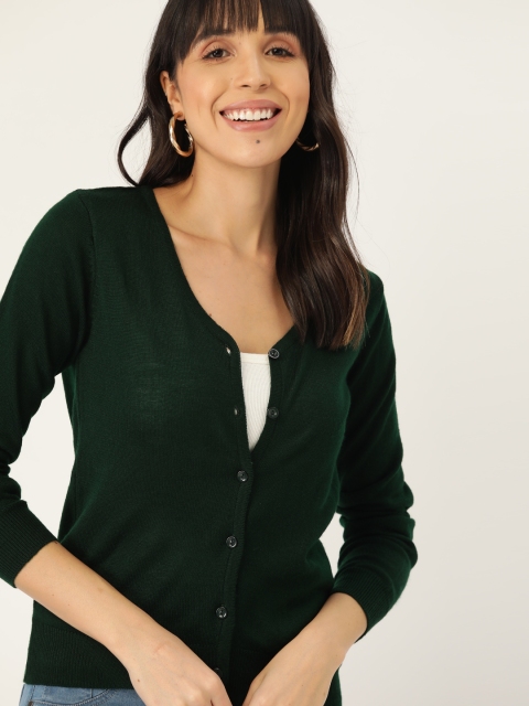 

DressBerry Women Green Solid Cardigan Sweater