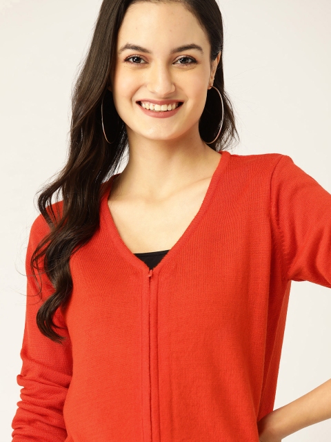 

DressBerry Women Orange Solid Cardigan
