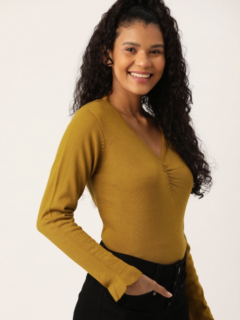 

DressBerry Women Mustard Brown Acrylic Solid Sweater