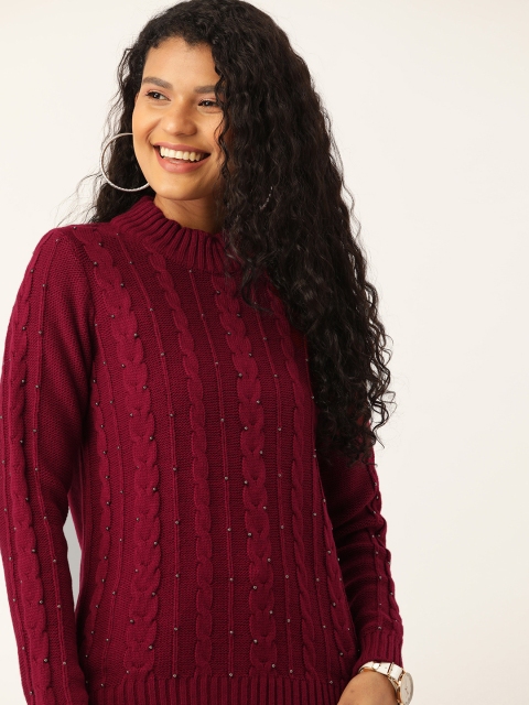 

DressBerry Women Maroon Cable Knit Pullover