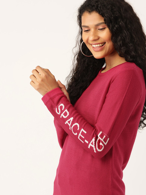 

DressBerry Women Pink Solid Pullover Sweater