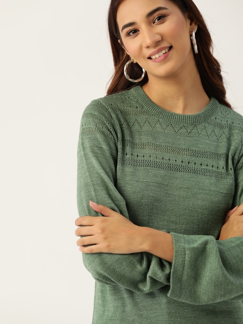 

DressBerry Women Green Open Knit Pullover Sweater