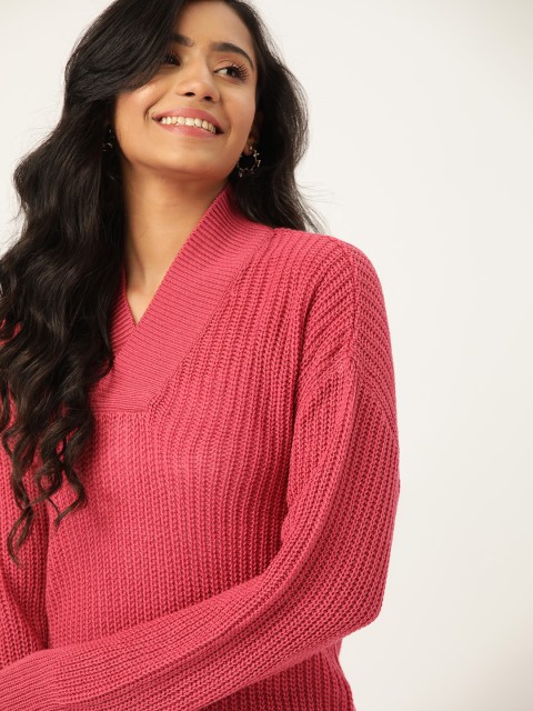 

DressBerry Women Pink Ribbed Pullover