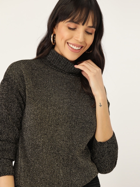 

DressBerry Women Black & Gold-Toned Self Design Pullover Sweater