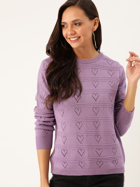 

DressBerry Women Purple Self Design Pullover Sweater