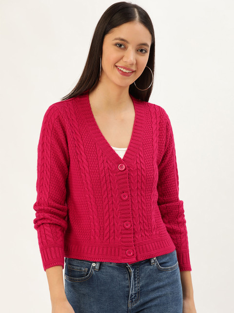 

DressBerry Women Pink Cable Knit Cardigan