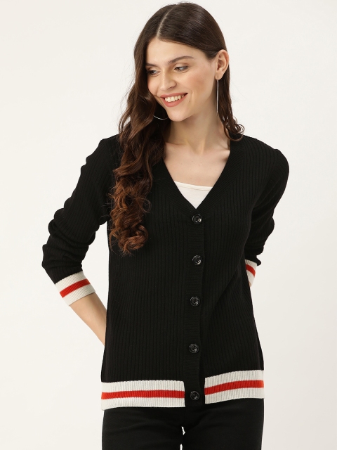 

DressBerry Women Black Ribbed Cardigan