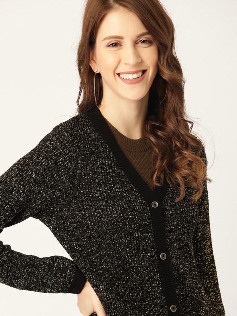 

DressBerry Women Black & Golden Solid Cardigan