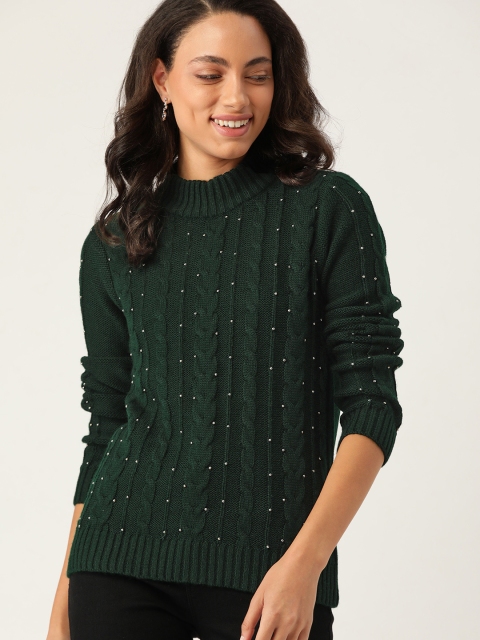 

DressBerry Women Green Cable Knit Patterned Pullover