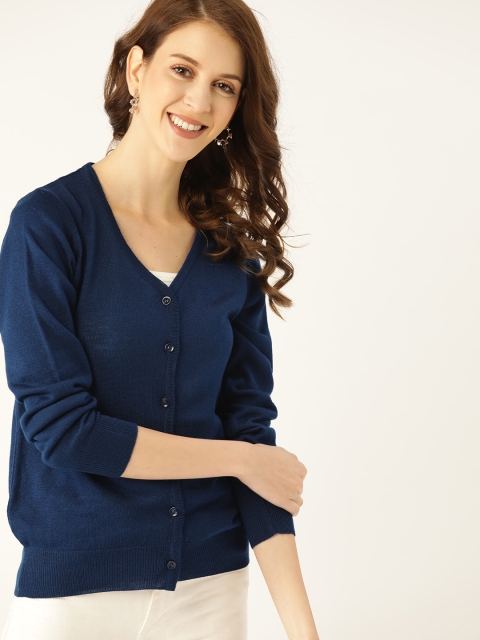 

DressBerry Women Navy Blue Solid Cardigan