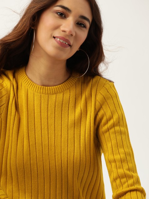 

DressBerry Women Mustard Yellow Ribbed Pullover