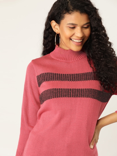 

DressBerry Women Pink & Black Acrylic Striped Sweater