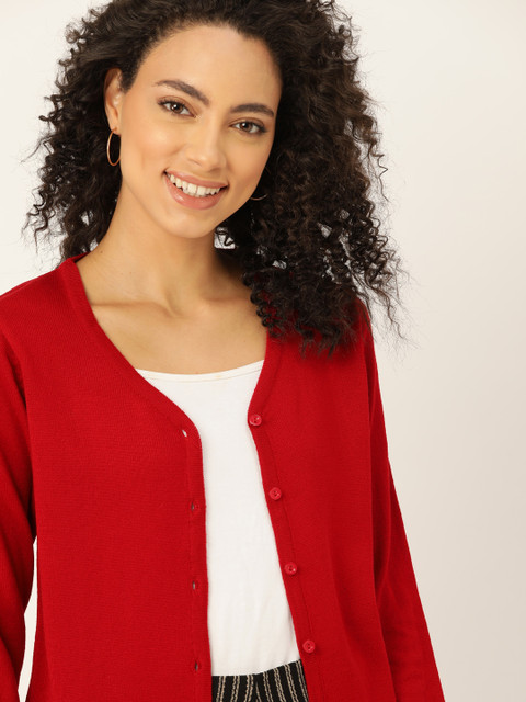 

DressBerry Women Red Solid Cardigan