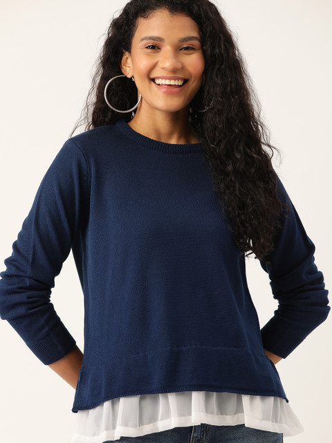 

DressBerry Women Navy Blue Solid Winter Top