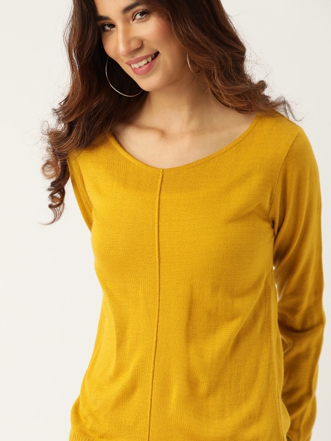 Women Mustard Yellow Solid Pullover
