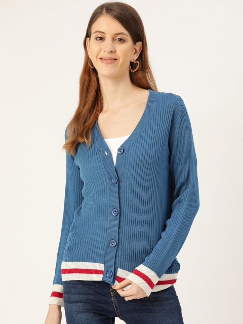 

DressBerry Women Blue Ribbed Cardigan