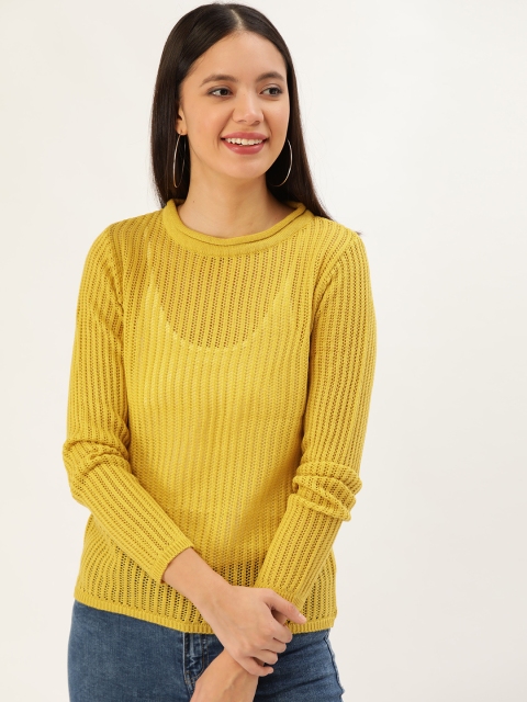 

DressBerry Women Yellow Open Knit Pullover