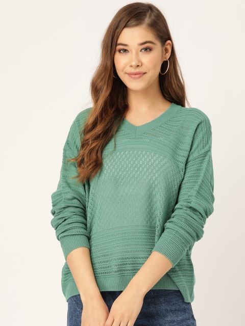 

DressBerry Women Green Open Knit Pullover Sweater