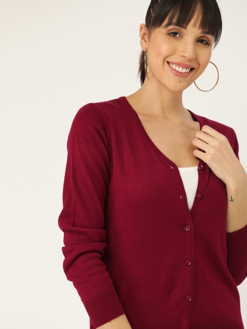

DressBerry Women Maroon Solid Cardigan Sweater