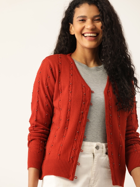 

DressBerry Women Rust Orange Cable Knit Cardigan