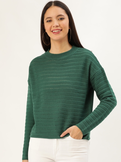 

DressBerry Women Green Open Knit Pullover