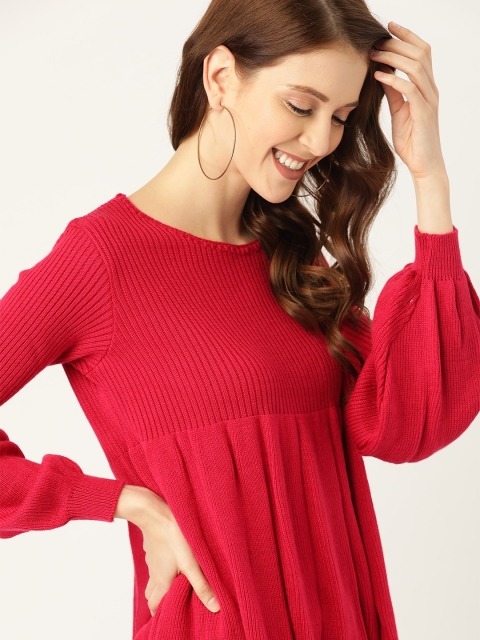 

DressBerry Women Pink Ribbed Pullover Sweater